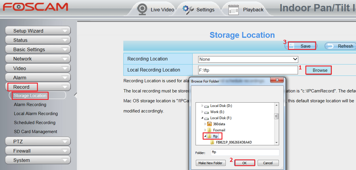 dericam setup to record files to pc